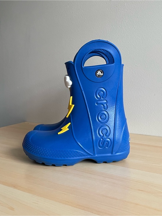 CROCS Other - CROCS Kids Blue Rain Boots with Yellow Lightning Accents
